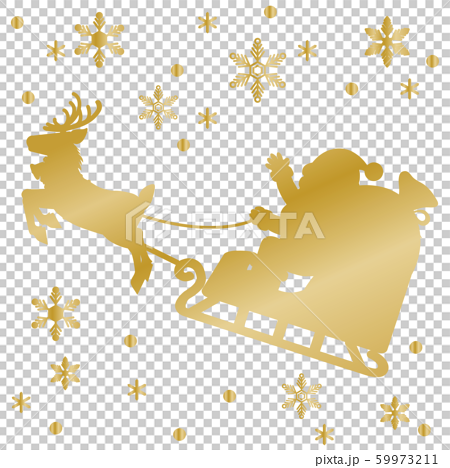 クリスマス ソリにのったサンタクロース トナカイ シルエット 影絵 切り絵のイラスト素材
