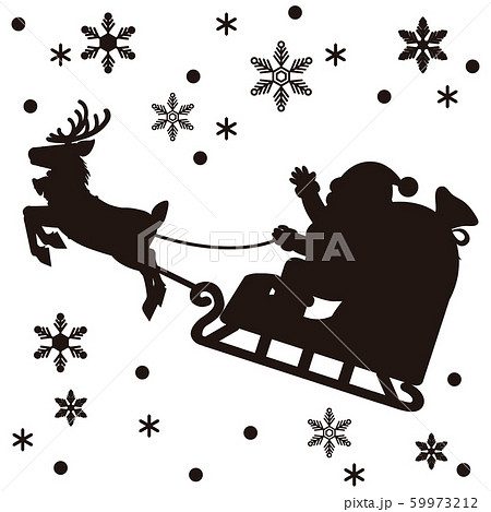 クリスマス ソリにのったサンタクロース トナカイ シルエット 影絵 切り絵のイラスト素材 59973212 Pixta