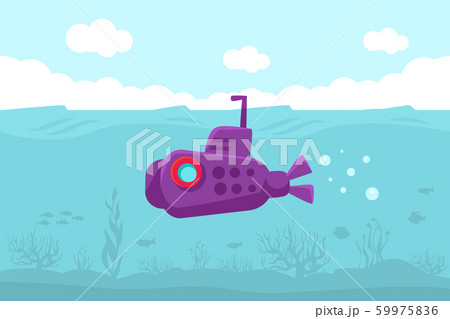Purple submarine in the water. Vector illustration. Purple submarine in the water. Vector illustration. 59975836