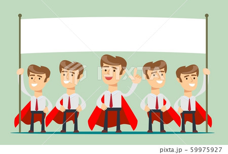 Team of happy business people holding blank board. Business presentation or announcement 59975927