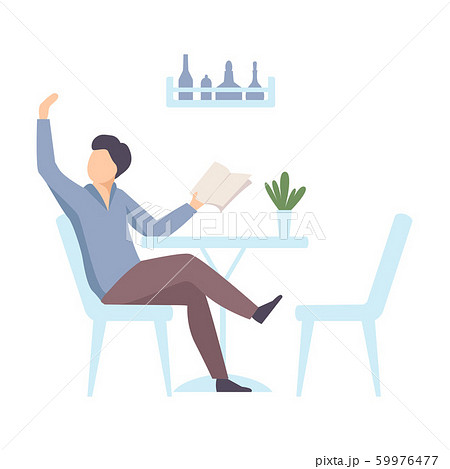 Man in the cafe raised his hand to call the waiter. Vector illustration. 59976477