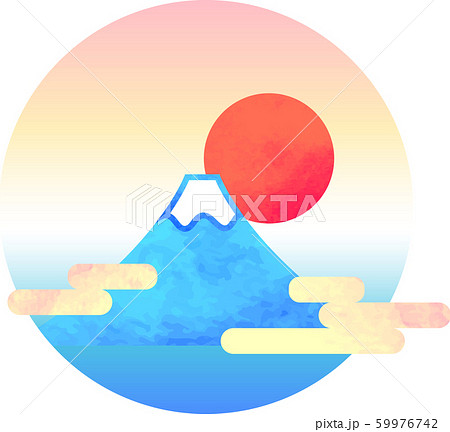 切り絵風 初日の出 富士山 年賀状素材 御来光 ベクター イラストの