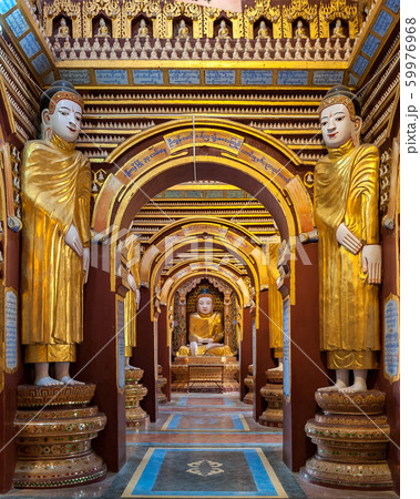 Interior of Thanboddhay pagoda, unique temple housing over 500000 images of the Buddha, Monywa, Myanmar. 59976968
