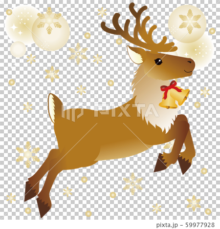 クリスマス トナカイ 鹿 走るポーズ キラキラ 金色 雪のイラスト素材 