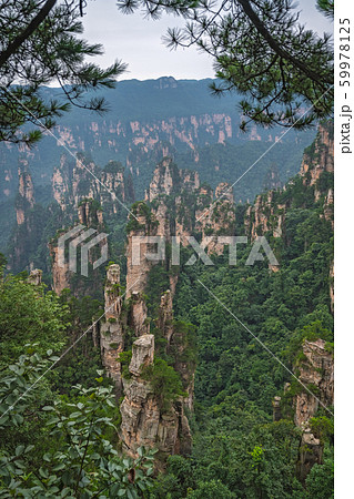 Vertical view of the stone pillars of Tianzi Vertical view of the stone pillars of Tianzi 59978125