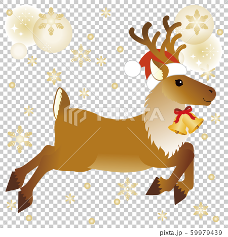 クリスマス トナカイ 鹿 サンタ帽 キラキラ 金色 雪のイラスト素材 59979439 Pixta