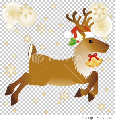 クリスマス トナカイ 鹿 サンタ帽 キラキラ 金色 雪のイラスト素材