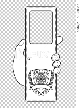 Photo frame template with a Japanese police ID design. Line art, black and white, illustration, vector. 59980344