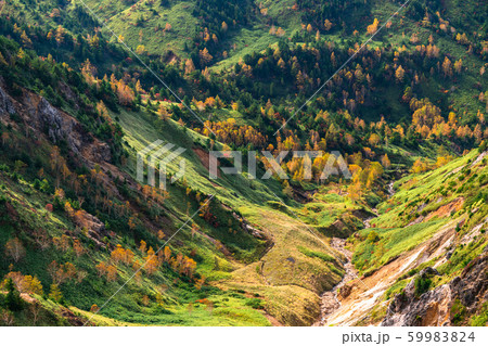 長野県 秋の志賀高原 紅葉の横手山の写真素材 5994