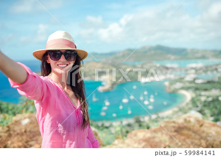 View of English Harbor from Shirley Heights, Antigua, paradise bay at tropical island in the 59984141