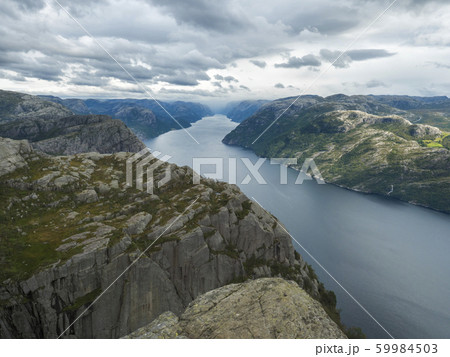 View on fjord Lysefjord, from Preikestolen massive 59984503