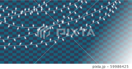 Christmas lights on transparent background. Glowing lights for Christmas and New Year. Blue lights garland. Collection of glowing garland. Vector illustration 59986425