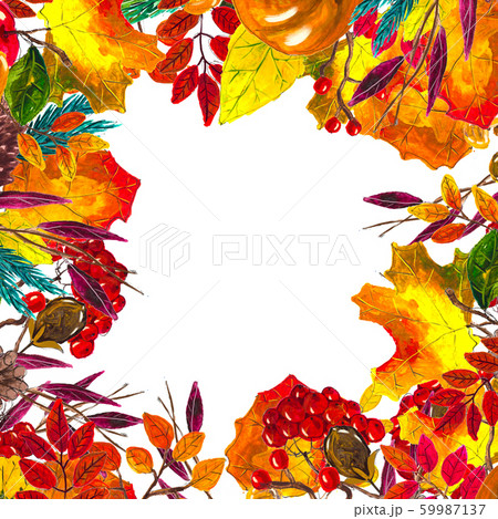 Autumn leaves border. Watercolor hand drawn frame 59987137