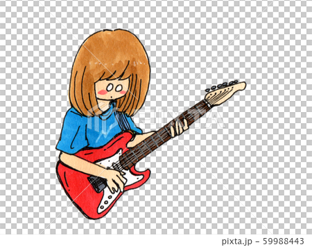 ギターを弾く女の子のイラストのイラスト素材