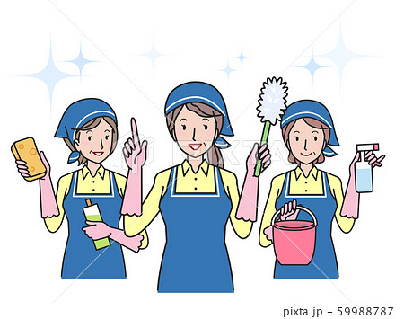 中高年の掃除道具を持つ女性 59988787