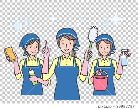 中高年の掃除道具を持つ女性 59988787