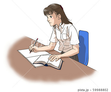勉強する女子高校生(夏服) 59988802