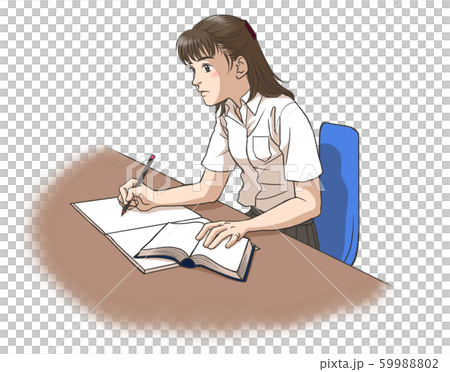 勉強する女子高校生(夏服) 59988802