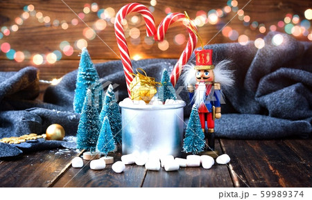 Christmas marshmallows and new year decorations on Christmas marshmallows and new year decorations on 59989374