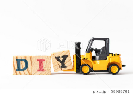 Toy forklift hold wood letter block Y to complete word DIY Toy forklift hold wood letter block Y to complete word DIY 59989791