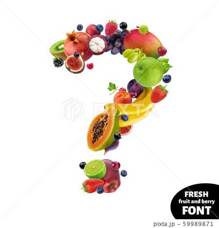 Question mark made of different fruits and berries, fruit font isolated on white background 59989871