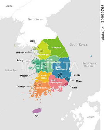 韓国 (大韓民国) 行政区分(行政区画) マップ(地図) / 英語