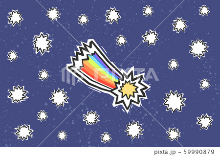 Rainbow Comet In Graffiti Design Style On Blueのイラスト素材