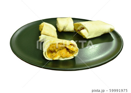 roti stuffed chicken curry sauce cutting on plate 59991975