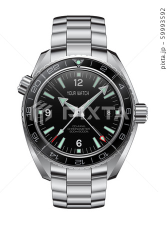 Realistic watch clock chronograph stainless steel black design luxury fashion object for men on white background vector illustration. 59993592