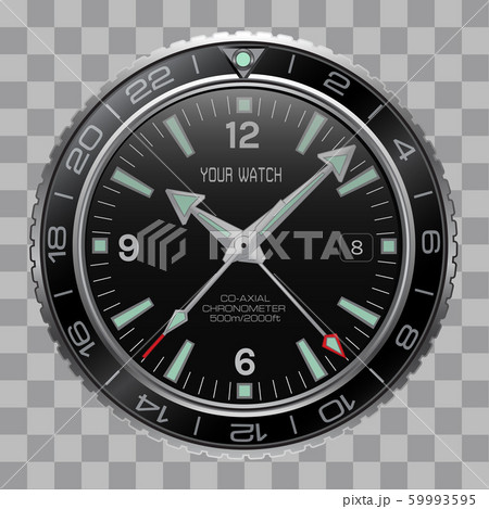 Realistic watch clock chronograph face stainless steel dial black on checkered pattern background vector illustration. 59993595