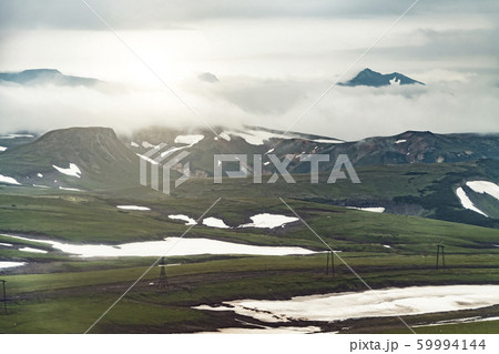 Aerial view of landscape with green plains on Kamchatka peninsula, Russia Aerial view of landscape with green plains on Kamchatka peninsula, Russia 59994144