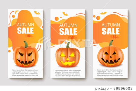 Abstract Modern Banners with realistic pumpkins. For Autumn and Halloween Sale. Vector illustration Abstract Modern Banners with realistic pumpkins. For Autumn and Halloween Sale. Vector illustration 59996605