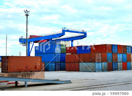 Cargo dock terminal with sea containers. Cargo dock terminal with sea containers. 59997060
