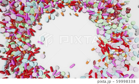 Colorful Pills Forming Circular Space For Logo - 3D Illustration 59998338