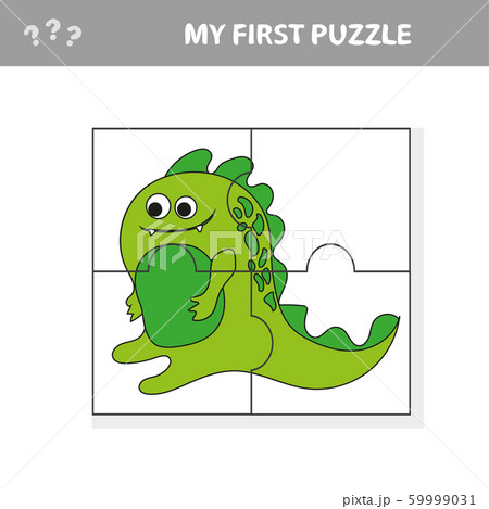 Cute puzzle game. Vector illustration of puzzle game with happy cartoon dino 59999031