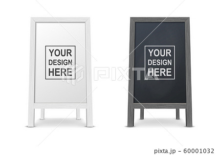 Vector 3d Realistic Blank White and Black Wooden Board for Restaurant Menu Icon Set Closeup Isolated. Advertising Street Sandwich Stand, Sidewalk Sign. Chalkboard for Cafe, Design Template, Mockup 60001032