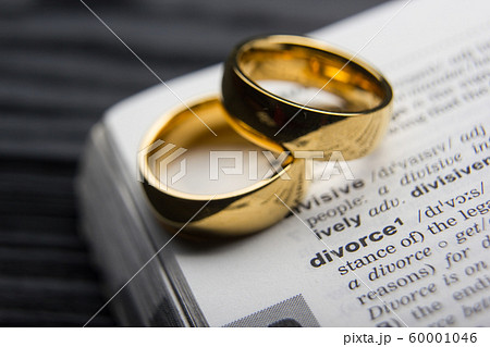 Divorce and separation concept. Two golden wedding rings. Dictionary definition Divorce and separation concept. Two golden wedding rings. Dictionary definition 60001046