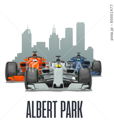 Cityline Melbourne and three racing cars on Grand Cityline Melbourne and three racing cars on Grand 60001477
