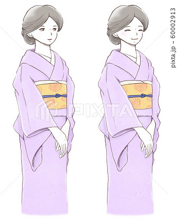 着物を着た上品な日本女性 笑顔 右向きのイラスト素材