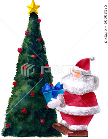 クリスマスツリーとサンタクロース 【水彩】【クリスマス】【季節もの