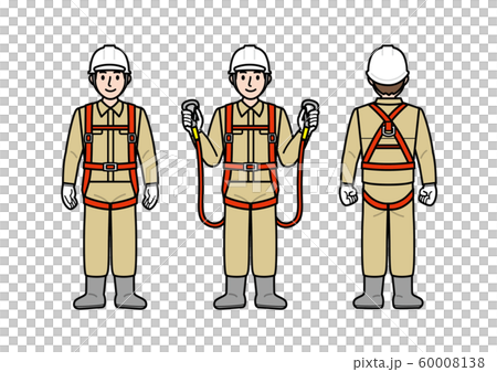 安全帯を装着した男性  作業員 高所作業 安全帯 ベルト フルハーネス 60008138