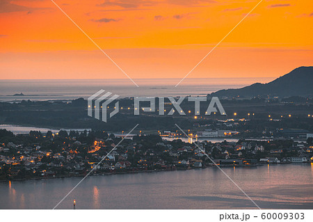 Alesund, Norway. Night View Of Residential Area In Alesund Skyline. Cityscape In Summer Morning 60009303