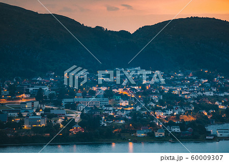 Alesund, Norway. Night View Of Residential Area In Alesund Skyline. Cityscape In Summer Morning 60009307