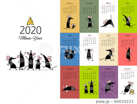 Funny mouses party, symbol of 2020 year. Calendar design Funny mouses party, symbol of 2020 year. Calendar design 60010223