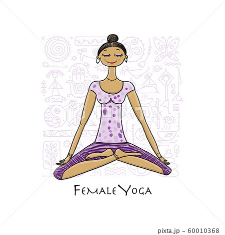 Young girl in lotus position. Padmasana women meditation. Sketch for your design Young girl in lotus position. Padmasana women meditation. Sketch for your design 60010368