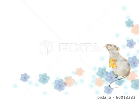 年賀状 ネズミと花のイラスト素材