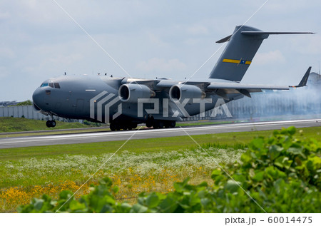 着陸するC-17輸送機 60014475