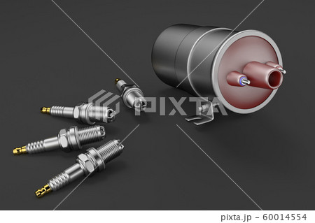 Igniter coil, Ignition and glowplug system. 3d rendering Igniter coil, Ignition and glowplug system. 3d rendering 60014554