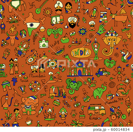 India sketch, seamless pattern for your design 60014834