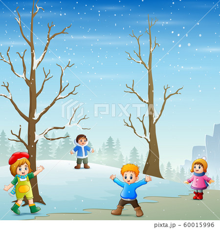 Happy kids playing outdoors in winter landscape Happy kids playing outdoors in winter landscape 60015996